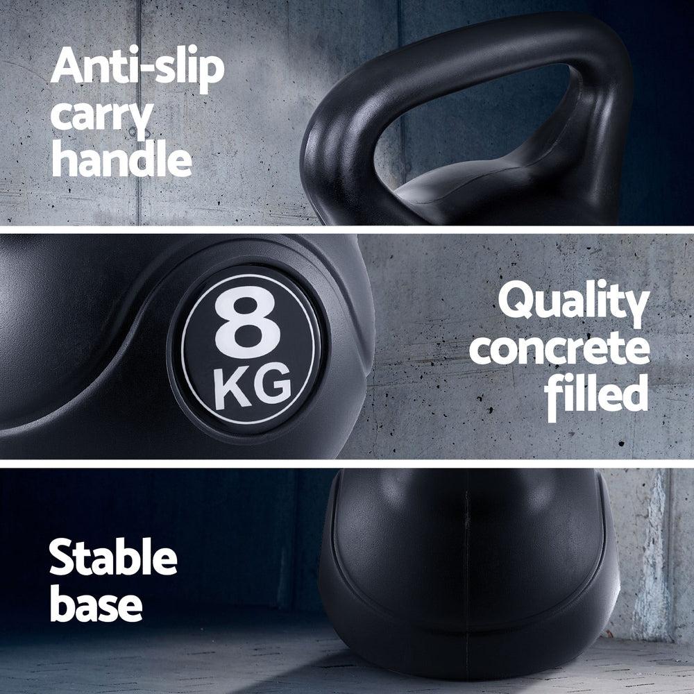 Everfit 8kg Kettlebell Set Weight Lifting Bench Dumbbells Kettle Bell Gym Home Everfit