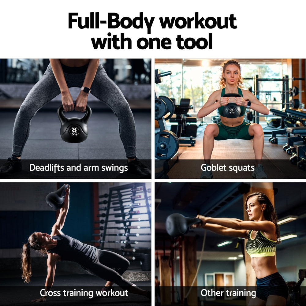Everfit 8kg Kettlebell Set Weight Lifting Bench Dumbbells Kettle Bell Gym Home Everfit