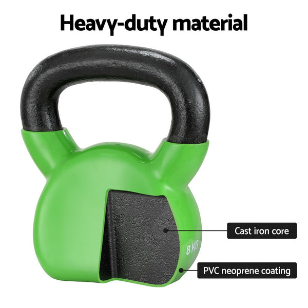 Everfit 8kg Kettlebell Set Weightlifting Bench Dumbbells Kettle Bell Gym Home Everfit