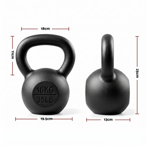 Everfit 16kg Cast Iron Kettlebell Powder Coating Flat Bottom Home Gym Awezingly