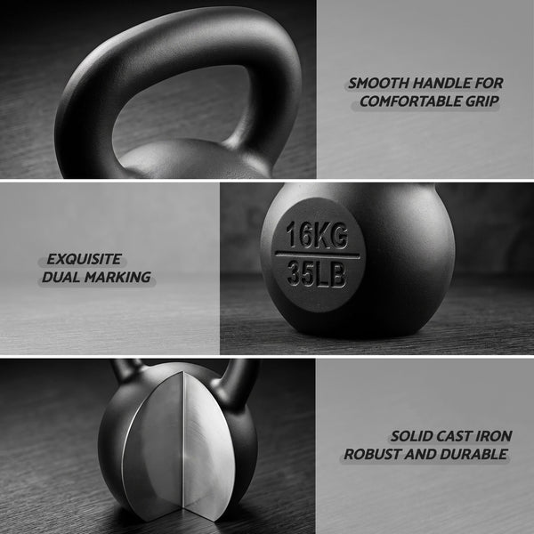 Everfit 16kg Cast Iron Kettlebell Powder Coating Flat Bottom Home Gym Awezingly