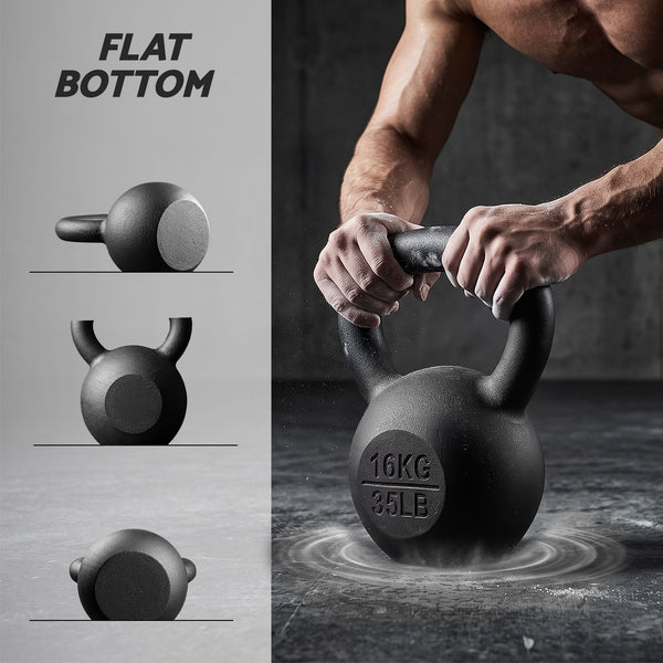 Everfit 16kg Cast Iron Kettlebell Powder Coating Flat Bottom Home Gym Awezingly