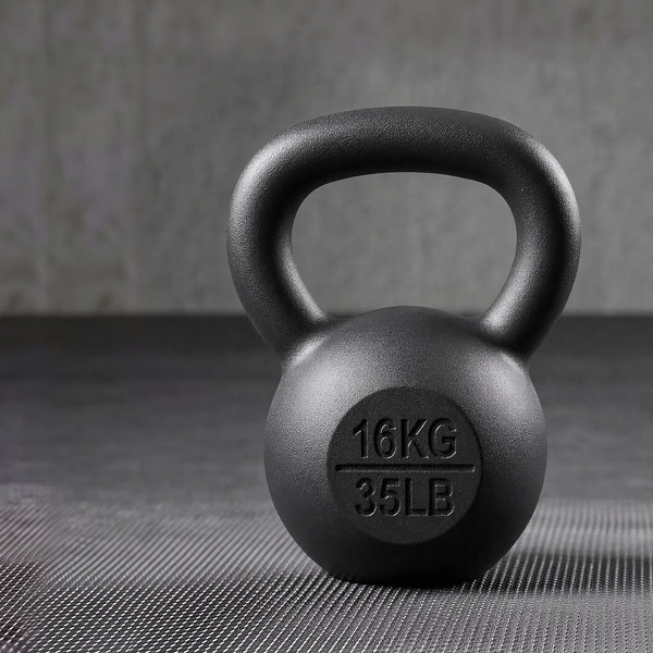 Everfit 16kg Cast Iron Kettlebell Powder Coating Flat Bottom Home Gym Awezingly