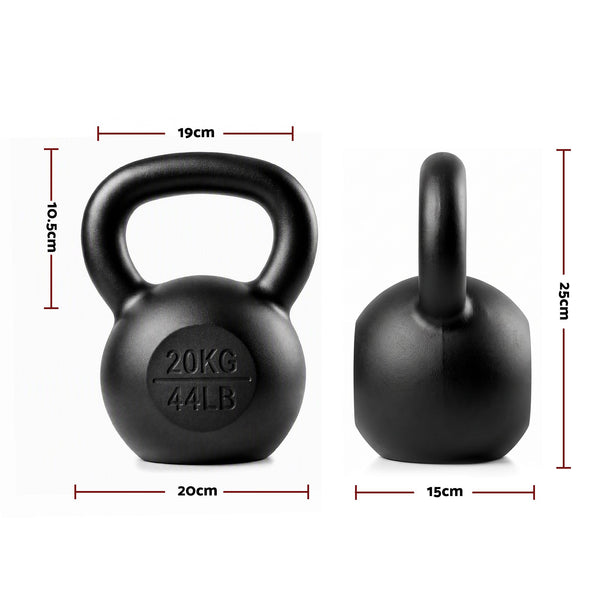 Everfit 20kg Cast Iron Kettlebell Powder Coating Flat Bottom Home Gym Awezingly