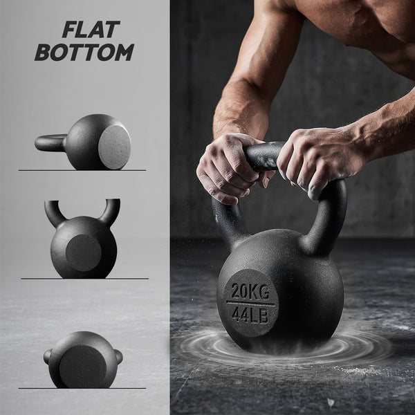 Everfit 20kg Cast Iron Kettlebell Powder Coating Flat Bottom Home Gym Awezingly