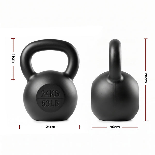 Everfit 24kg Cast Iron Kettlebell Powder Coating Flat Bottom Home Gym Awezingly