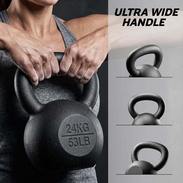 Everfit 24kg Cast Iron Kettlebell Powder Coating Flat Bottom Home Gym Awezingly