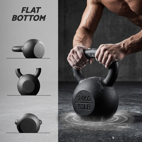 Everfit 24kg Cast Iron Kettlebell Powder Coating Flat Bottom Home Gym Awezingly