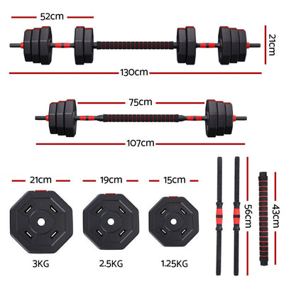 Everfit 40kg Adjustable Dumbbell Barbell Set Weight Plates Home Workout