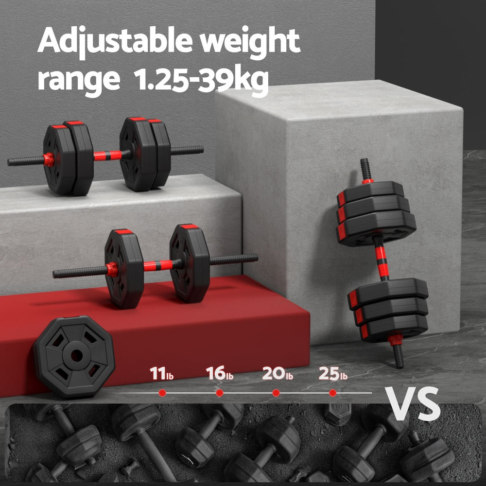 Everfit 40kg Adjustable Dumbbell Barbell Set Weight Plates Home Workout Everfit