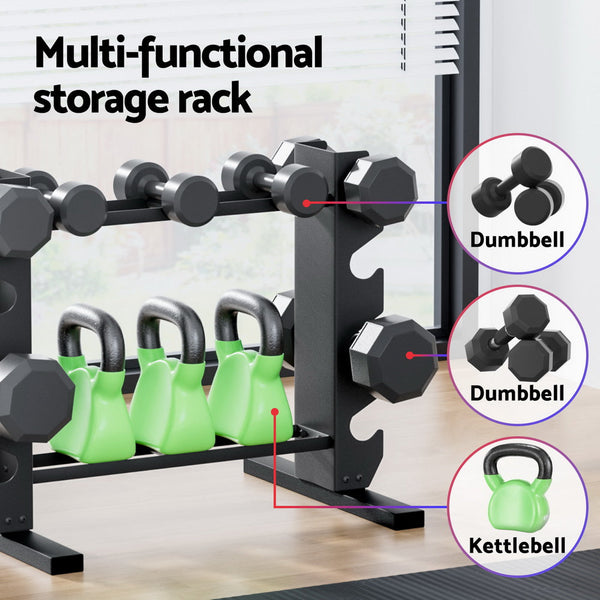 Everfit Dumbbells Rack Dumbbell Kettlebell Stand Home Gym Storage 200kg Capacity Everfit