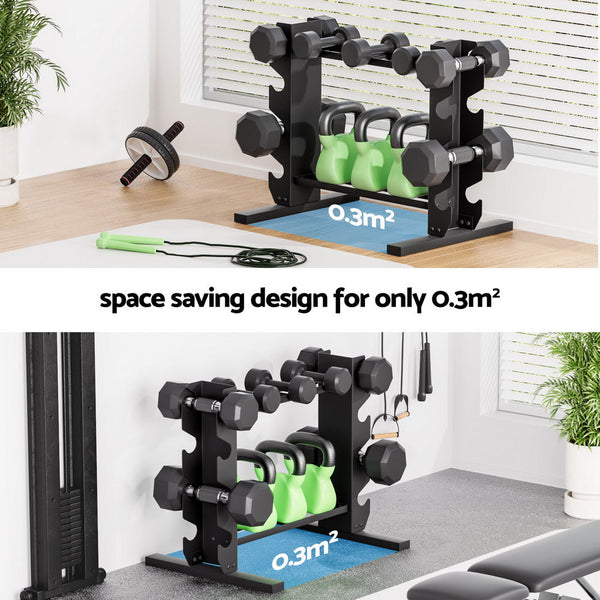 Everfit Dumbbells Rack Dumbbell Kettlebell Stand Home Gym Storage 200kg Capacity Everfit