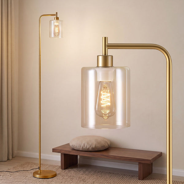 Artiss Floor Lamp Modern Industrial Standing Light with Clear Glass Shade, GoldMetal Tall Lamp for Living Room, Bedroom & Office, Anti-Tipping Weighted Base & Foot Switch (Bulb Not Included) Awezingly