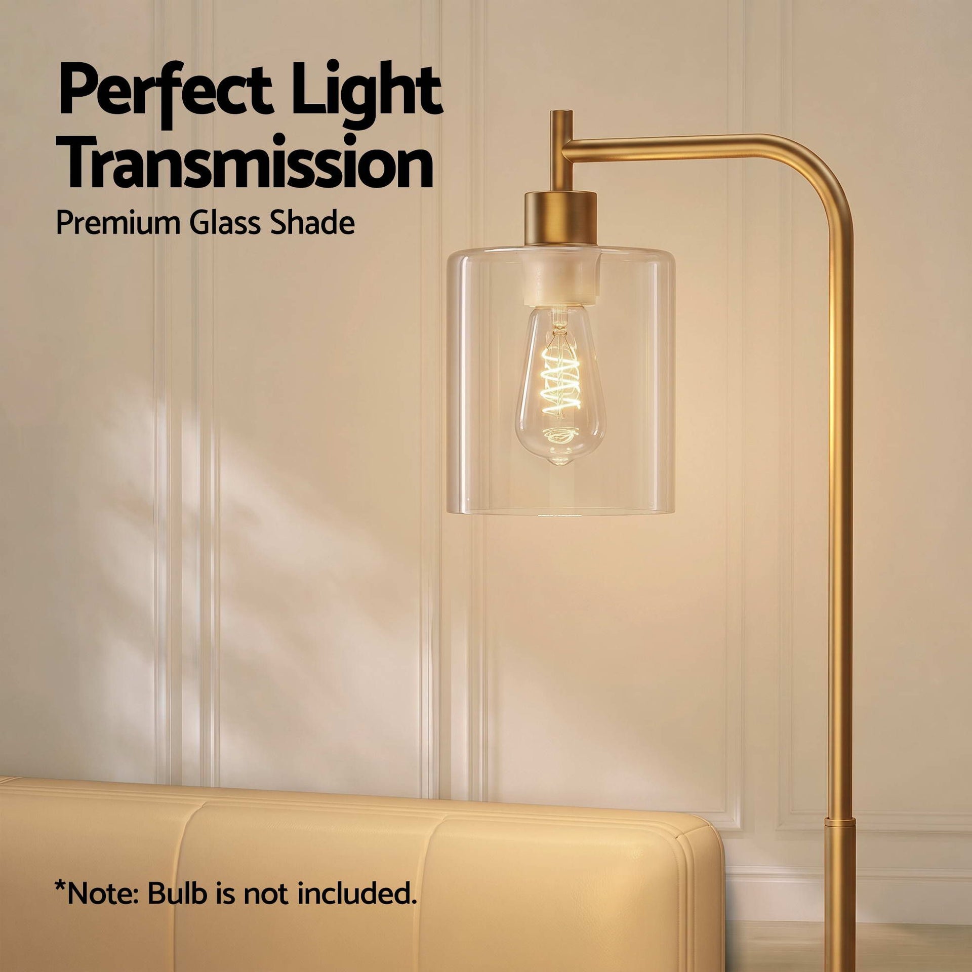 Artiss Floor Lamp Modern Industrial Standing Light with Clear Glass Shade, GoldMetal Tall Lamp for Living Room, Bedroom & Office, Anti-Tipping Weighted Base & Foot Switch (Bulb Not Included) Awezingly