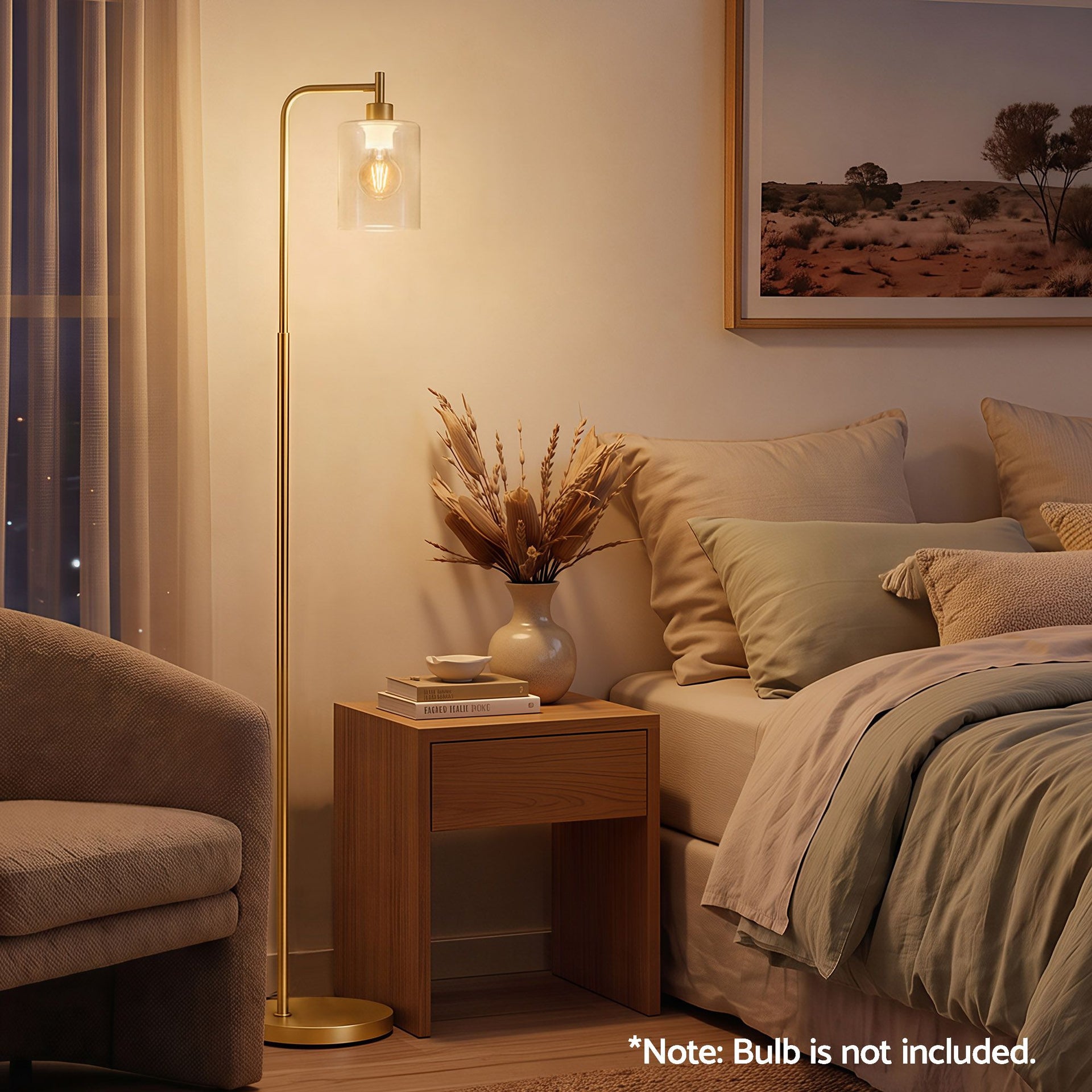 Artiss Floor Lamp Modern Industrial Standing Light with Clear Glass Shade, GoldMetal Tall Lamp for Living Room, Bedroom & Office, Anti-Tipping Weighted Base & Foot Switch (Bulb Not Included) Awezingly