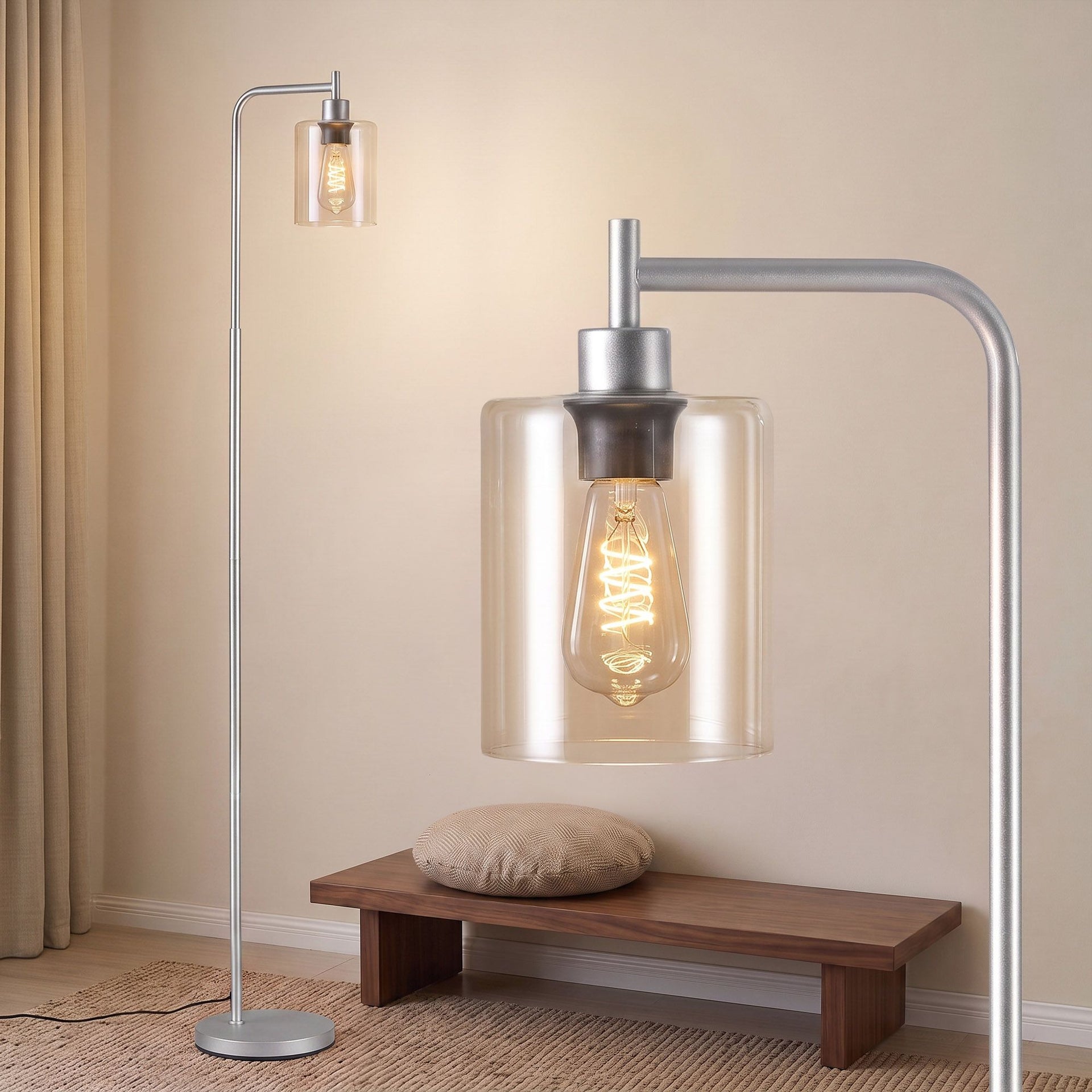Artiss Floor Lamp Modern Industrial Standing Light with Clear Glass Shade, Silver Metal Tall Lamp for Living Room, Bedroom & Office, Anti-Tipping Weighted Base & Foot Switch (Bulb Not Included) Awezingly