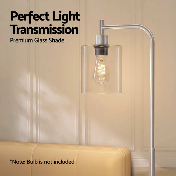 Artiss Floor Lamp Modern Industrial Standing Light with Clear Glass Shade, Silver Metal Tall Lamp for Living Room, Bedroom & Office, Anti-Tipping Weighted Base & Foot Switch (Bulb Not Included) Awezingly