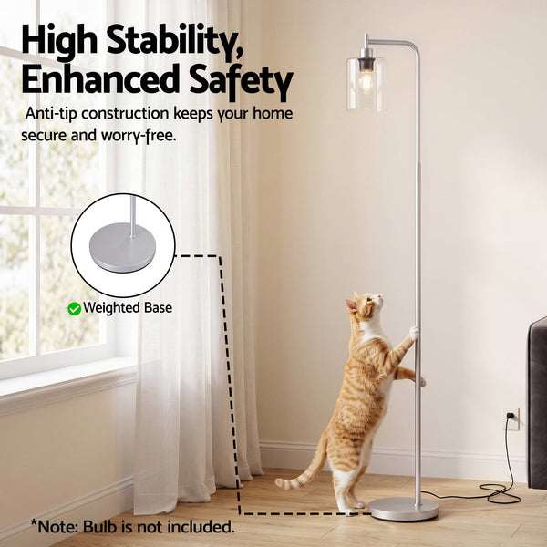 Artiss Floor Lamp Modern Industrial Standing Light with Clear Glass Shade, Silver Metal Tall Lamp for Living Room, Bedroom & Office, Anti-Tipping Weighted Base & Foot Switch (Bulb Not Included) Awezingly