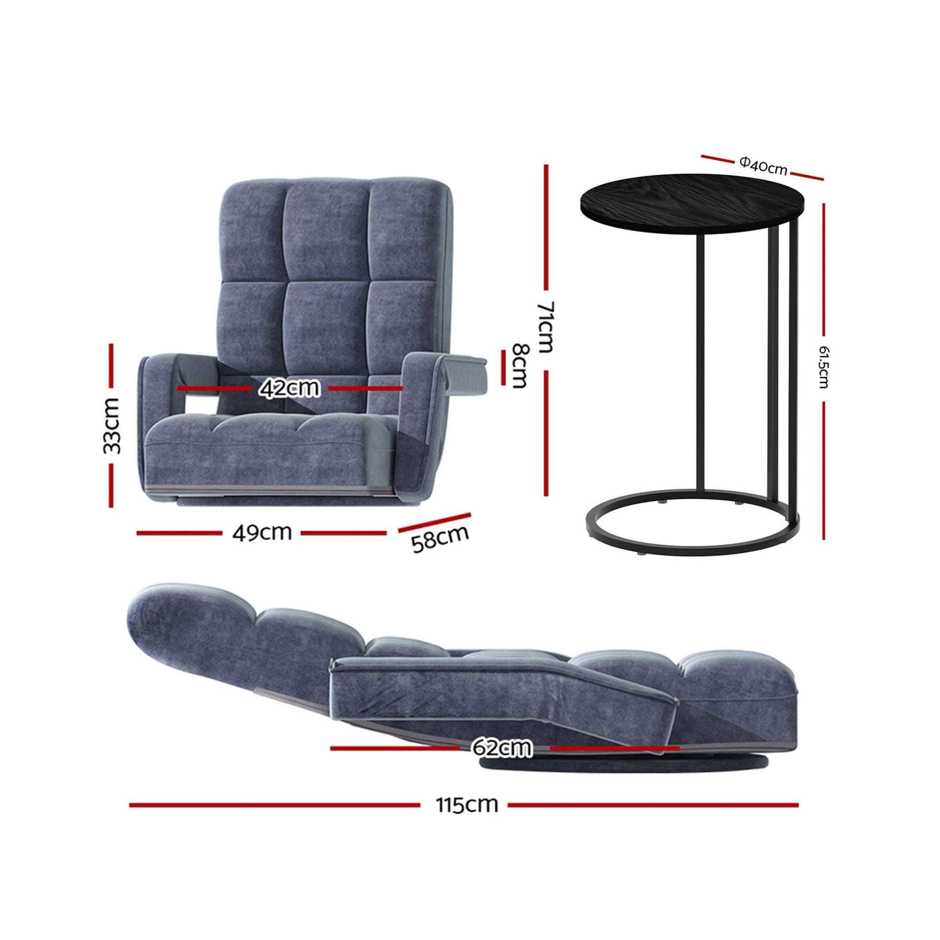 Artiss Floor Sofa Chair & Coffee Table Set, Swivel Lounge Recliner Side Tables Artiss
