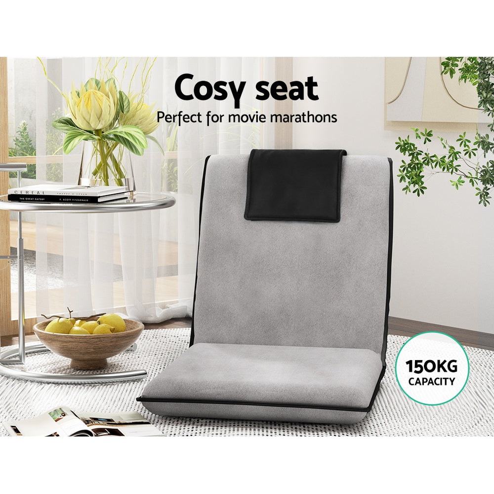 Artiss 2X Floor Lounge Sofa Bed Floor Cushion Velvet Grey Awezingly