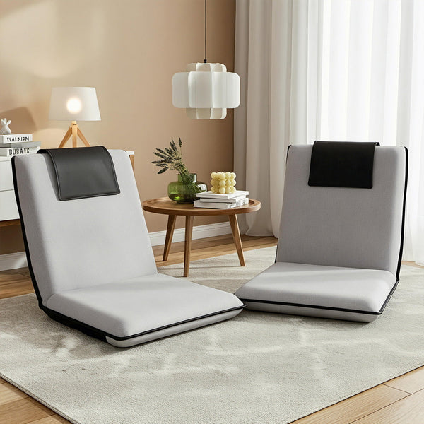 Artiss 2X Floor Lounge Sofa Bed Floor Cushion Velvet Grey Awezingly