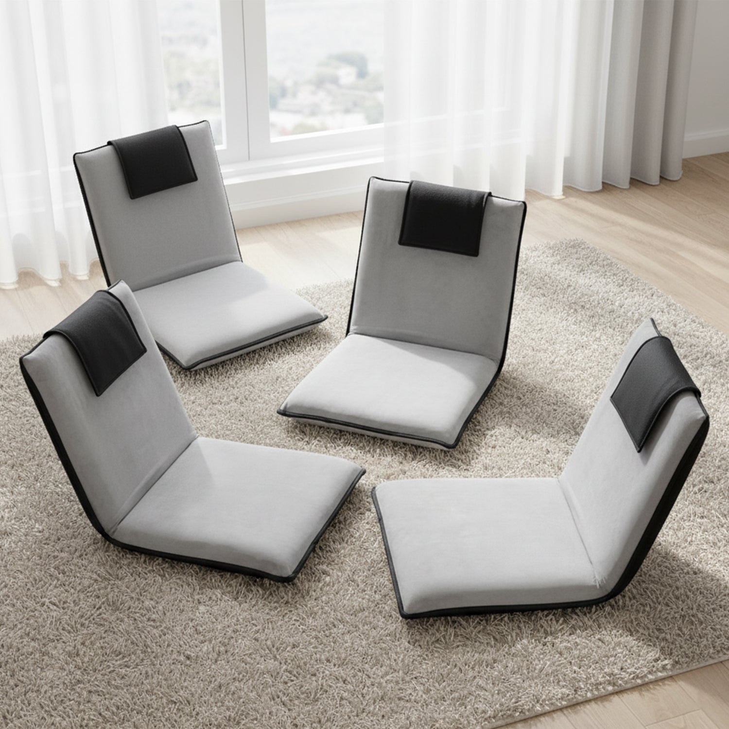 Artiss 4X Floor Lounge Sofa Bed Floor Cushion Velvet Grey Artiss