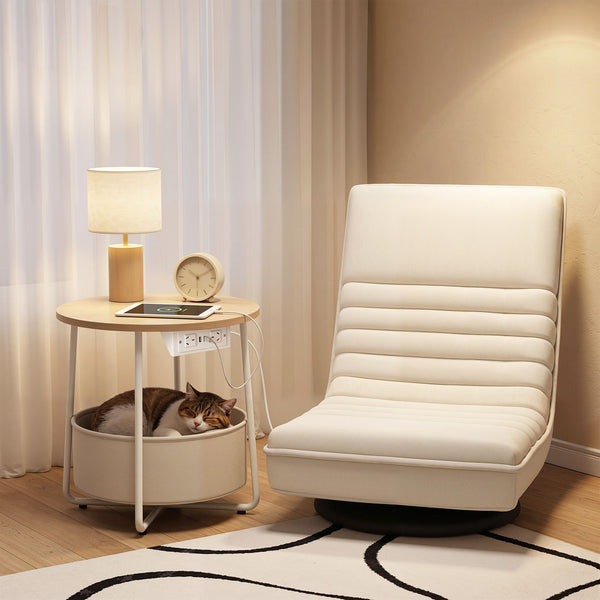 Artiss Floor Lounge & Round Coffee Table Side End Table with Charging Station Set Artiss