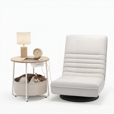 Artiss Floor Lounge & Round Coffee Table Side End Table with Charging Station Set