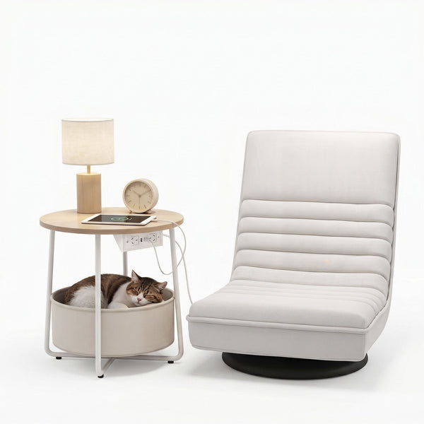 Artiss Floor Lounge & Round Coffee Table Side End Table with Charging Station Set Artiss