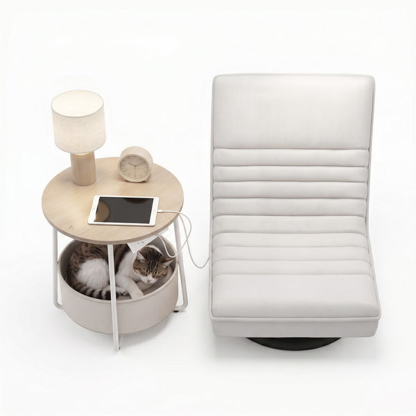 Artiss Floor Lounge & Round Coffee Table Side End Table with Charging Station Set Artiss