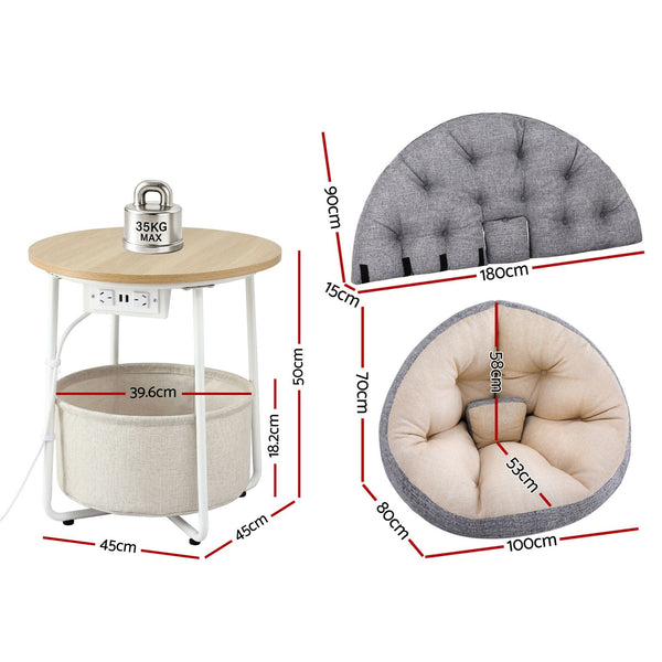 Artiss Floor Lounge and Coffee Table w/ Charging Station Set Artiss