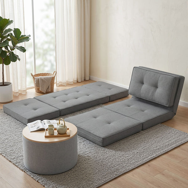 Artiss Recliner Adjustable Floor Chaise Lounge & Ottoman Foot Rest Grey Set Artiss