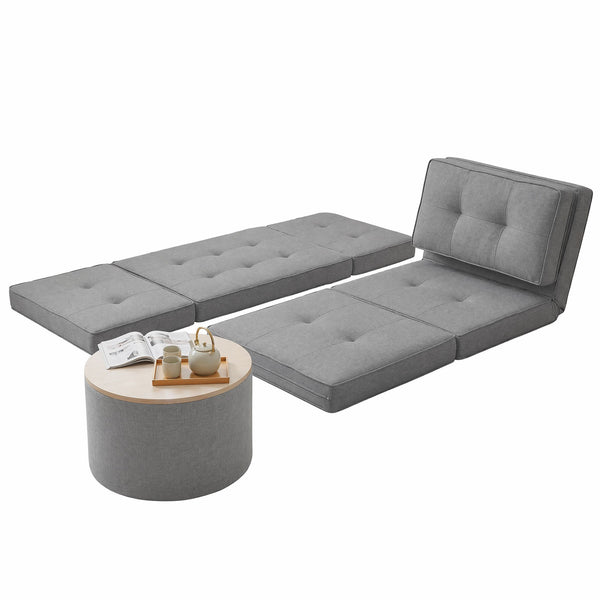 Artiss Recliner Adjustable Floor Chaise Lounge & Ottoman Foot Rest Grey Set Artiss