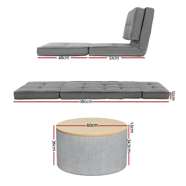 Artiss Recliner Adjustable Floor Chaise Lounge & Ottoman Foot Rest Grey Set Artiss
