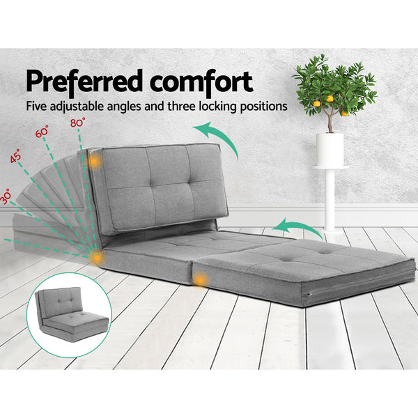 Artiss Recliner Adjustable Floor Chaise Lounge & Ottoman Foot Rest Grey Set Artiss