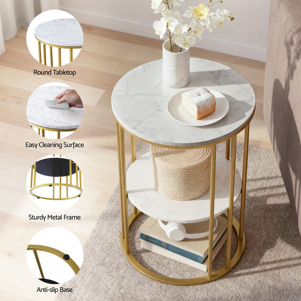 Artiss Floor Lounge Sofa Bed & Coffee Table 2 Tier Marble Effect Side Table Set Artiss