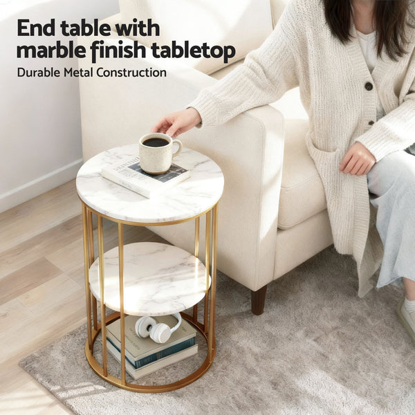 Artiss Floor Lounge Sofa Bed & Coffee Table 2 Tier Marble Effect Side Table Set Artiss