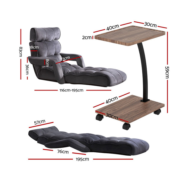 Artiss Floor Lounge & Coffee Table Set, Adjustable Recliner End Table w/ Wheels Artiss
