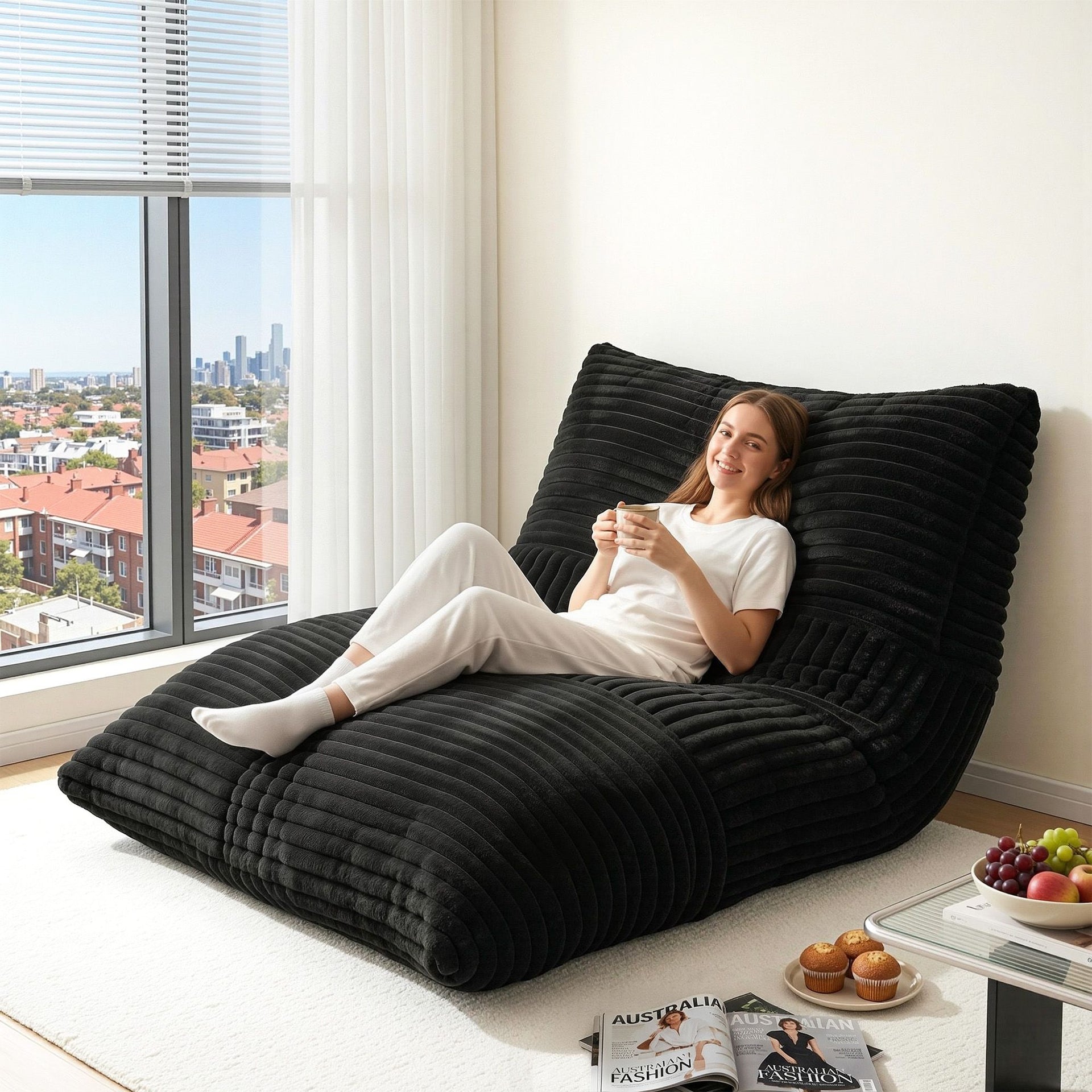 Artiss 3-in-1 Bean Bag Chair for Living Room Convertible Floor Sofa Dark Grey Awezingly