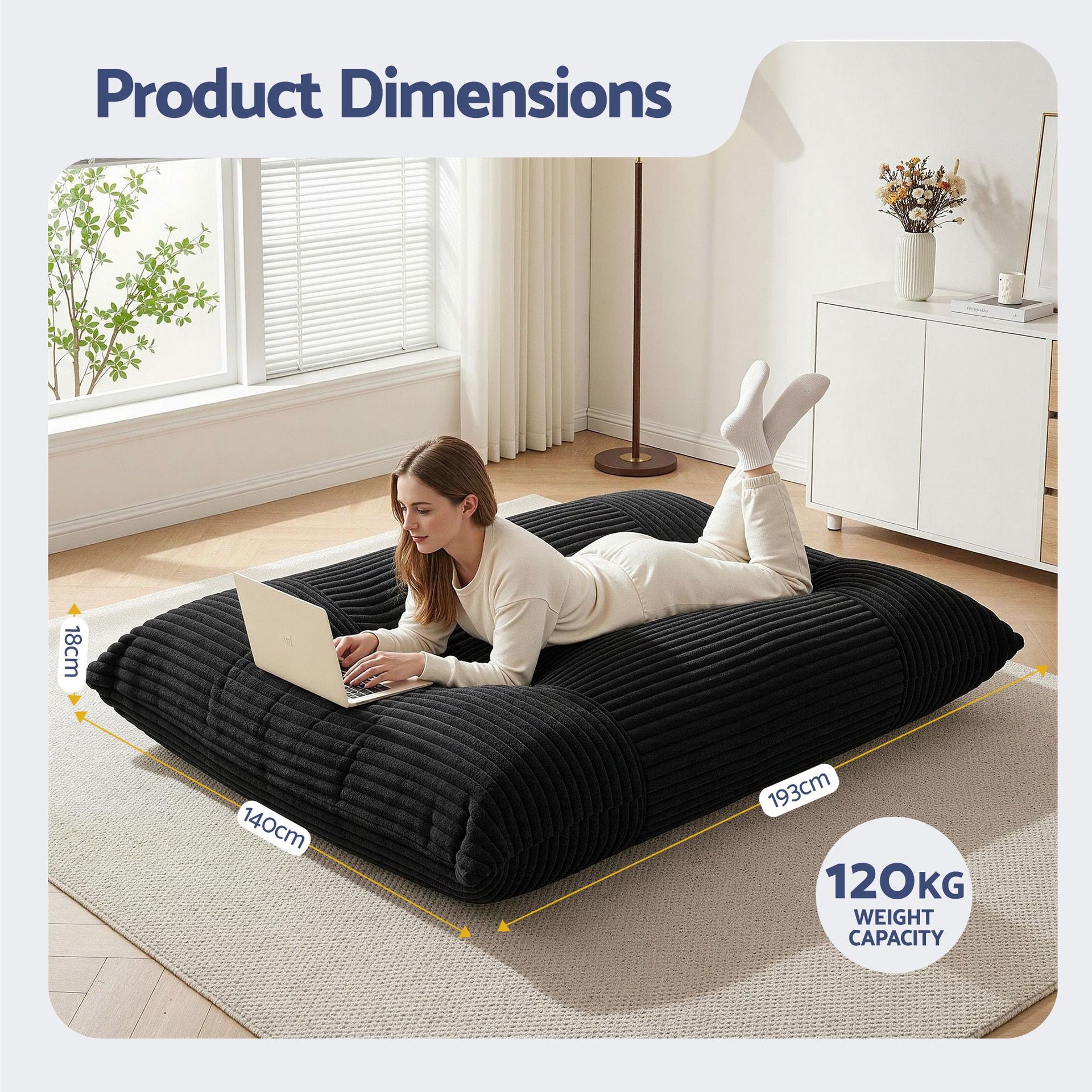 Artiss 3-in-1 Bean Bag Chair for Living Room Convertible Floor Sofa Dark Grey Awezingly