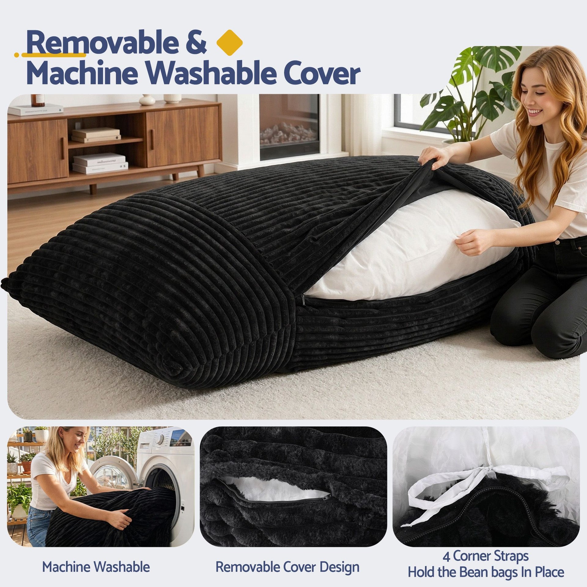 Artiss 3-in-1 Bean Bag Chair for Living Room Convertible Floor Sofa Dark Grey Awezingly