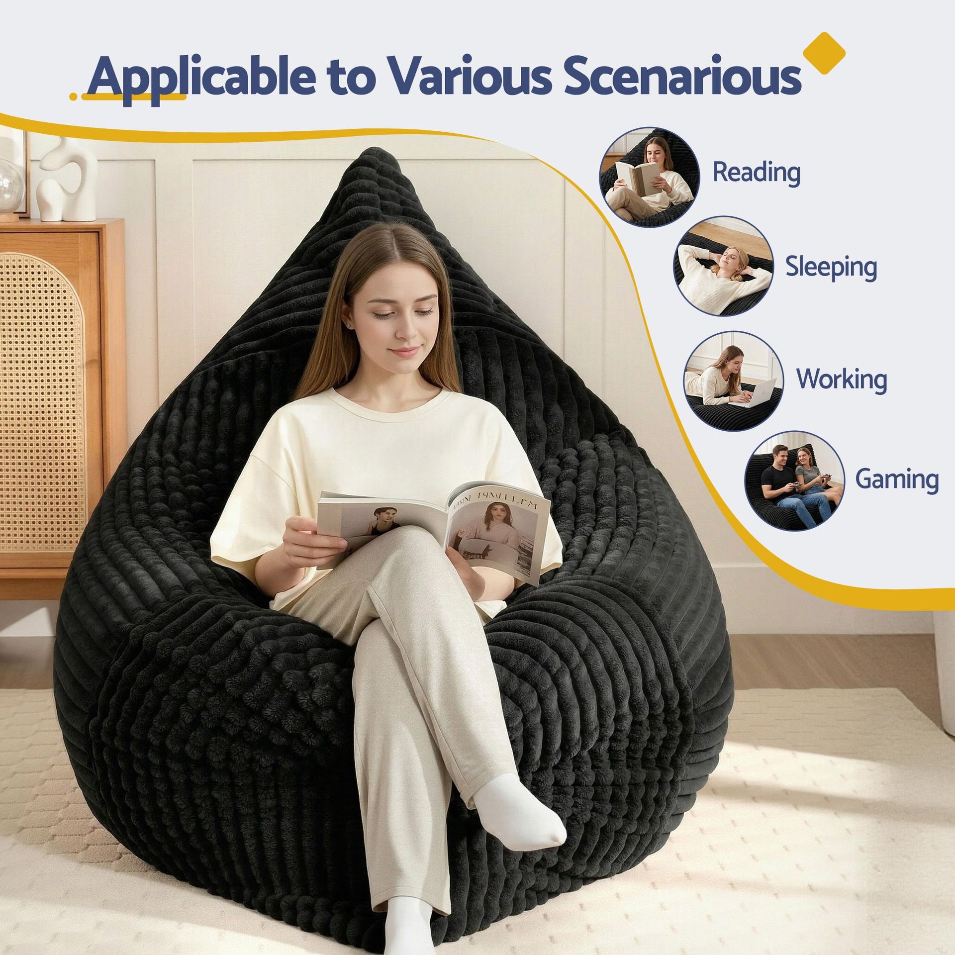 Artiss 3-in-1 Bean Bag Chair for Living Room Convertible Floor Sofa Dark Grey Awezingly