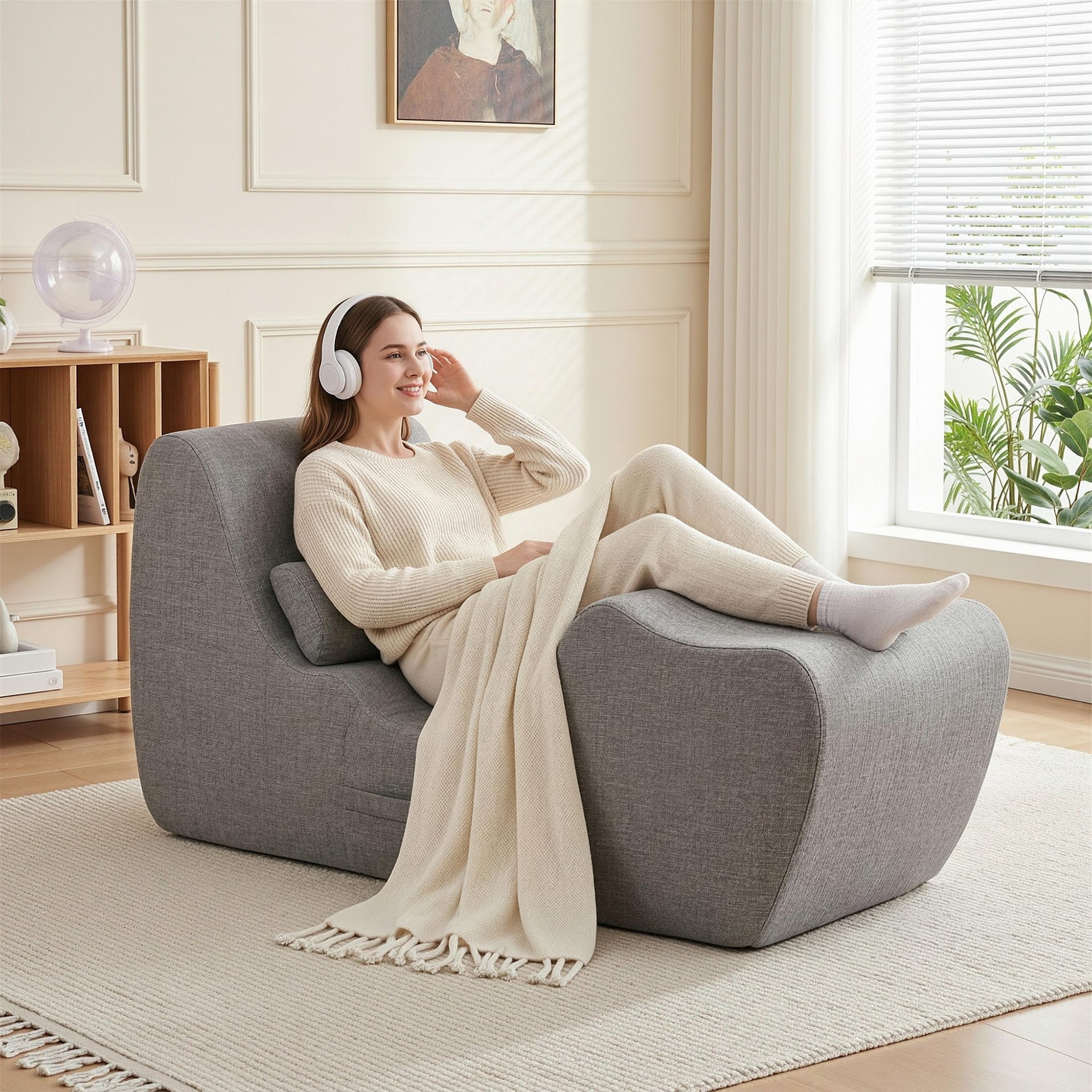 Artiss Chaise Lounge Chair Ergonomic S-Curve Floor Lounger Boneless Lounge Chairs Grey Awezingly