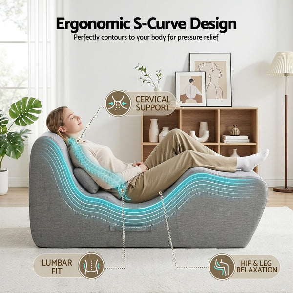 Artiss Chaise Lounge Chair Ergonomic S-Curve Floor Lounger Boneless Lounge Chairs Grey Awezingly