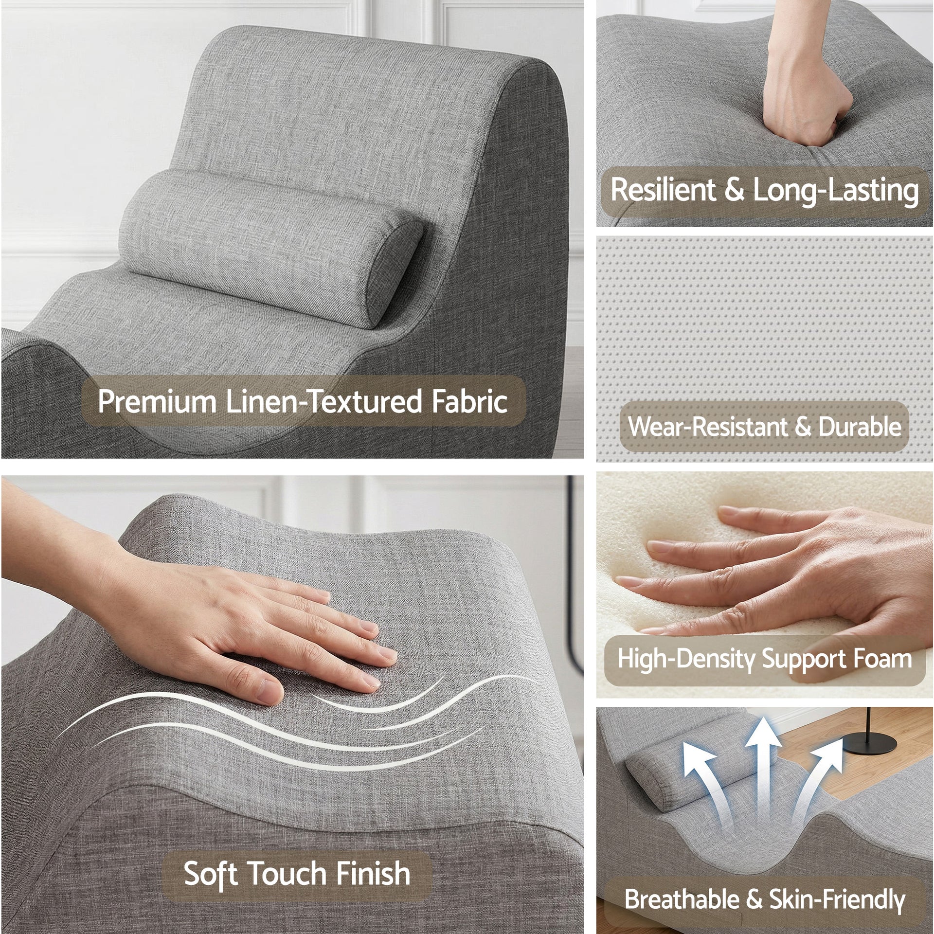 Artiss Chaise Lounge Chair Ergonomic S-Curve Floor Lounger Boneless Lounge Chairs Grey Awezingly