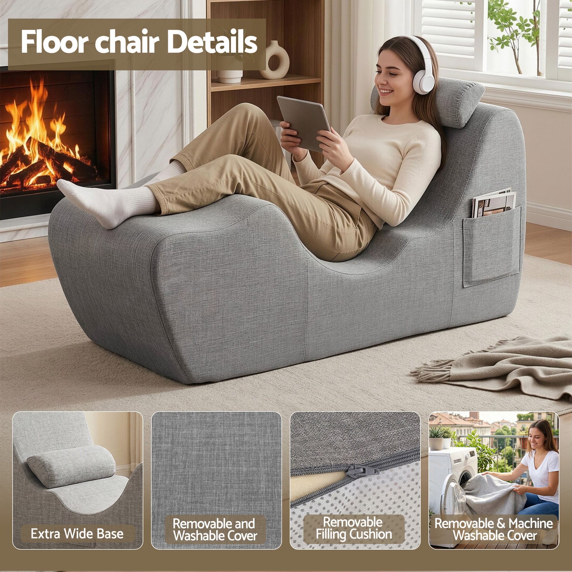 Artiss Chaise Lounge Chair Ergonomic S-Curve Floor Lounger Boneless Lounge Chairs Grey Awezingly