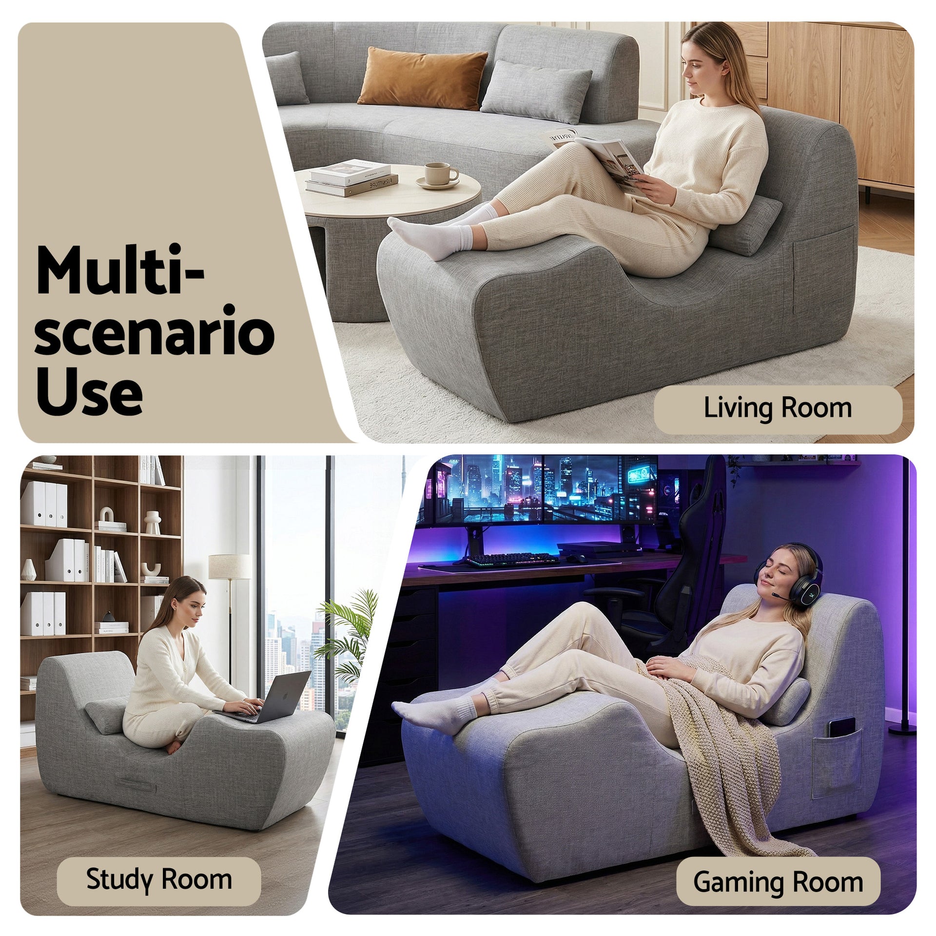 Artiss Chaise Lounge Chair Ergonomic S-Curve Floor Lounger Boneless Lounge Chairs Grey Awezingly
