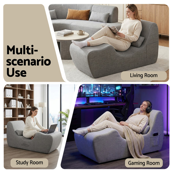 Artiss Chaise Lounge Chair Ergonomic S-Curve Floor Lounger Boneless Lounge Chairs Grey Awezingly