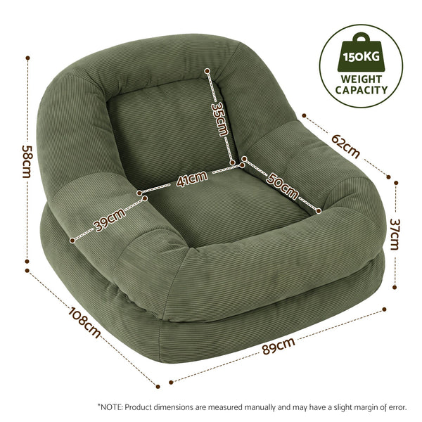 Artiss Armchair Floor Chair Couch Recliner 1 Seater Cloud Chaise Lounge Corduroy Green Awezingly