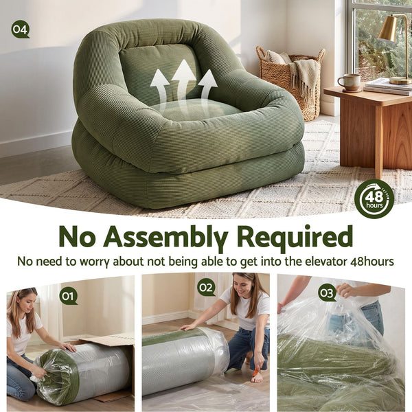Artiss Armchair Floor Chair Couch Recliner 1 Seater Cloud Chaise Lounge Corduroy Green Awezingly